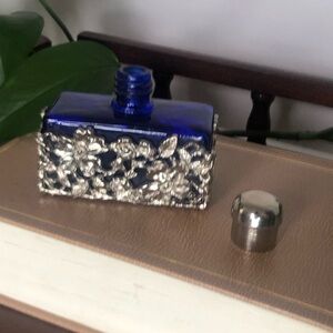 Vintage Cobalt Blue Glass Perfume Bottle | Silver Filigree